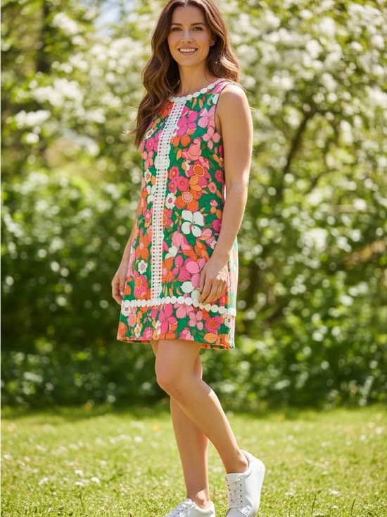 Eliza J Dresses & Skirts - Eliza J Floral Shift Dress Lace Trim Sleeveless Mod Retro Size 8 NWT